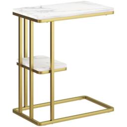 Wyld Haus Neso Slim C Shaped Side Table White Marble Grain Top Gold Tone Frame - thumbnail 2