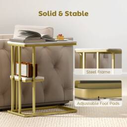 Wyld Haus Neso Slim C Shaped Side Table White Marble Grain Top Gold Tone Frame - thumbnail 7
