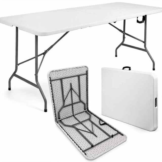Dragodirect 6ft Folding Table Heavy Duty Trestle Camping Table & Outdoor in White - image 1