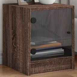 Berkfield Home Elegant Bedside Cabinets with Glass Doors 2 pcs Brown Oak 35x37x42 cm - Size: 35 x 37 x 42 cm - thumbnail 2
