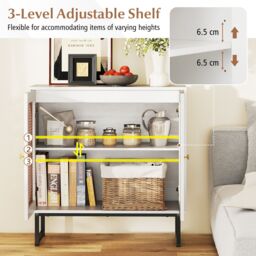 Costway Rattan Storage Cabinet 2 Door Buffet Sideboard w/Adjustable Shelf-White in White - thumbnail 7