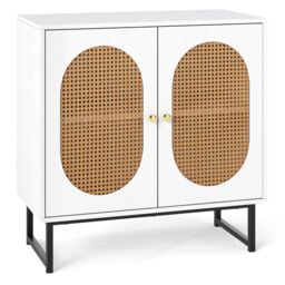 Costway Rattan Storage Cabinet 2 Door Buffet Sideboard w/Adjustable Shelf-White in White