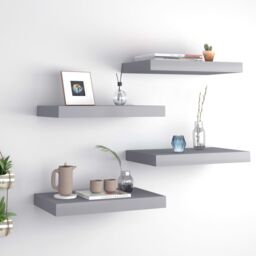 Berkfield Home Floating Wall Shelves 4 pcs Grey 40x23x3.8 cm MDF - thumbnail 1