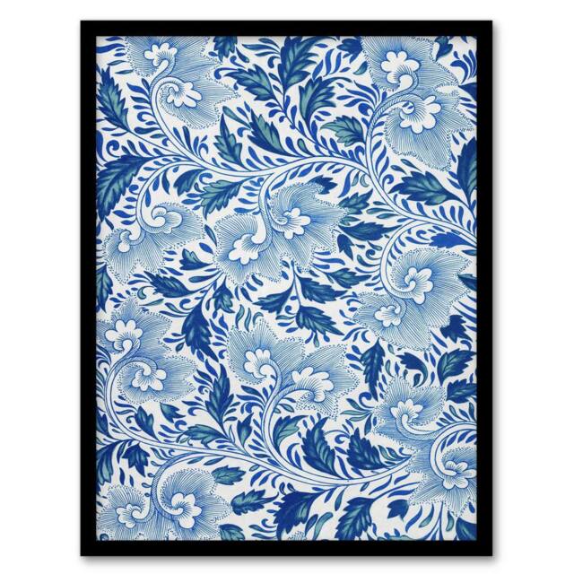 Artery8 Owen Jones Elegant Ornamental Flower Pattern Framed Wall Art Print in Blue - Size: A4 - image 1