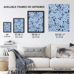 Artery8 Owen Jones Elegant Ornamental Flower Pattern Framed Wall Art Print in Blue - Size: A4 - thumbnail 3