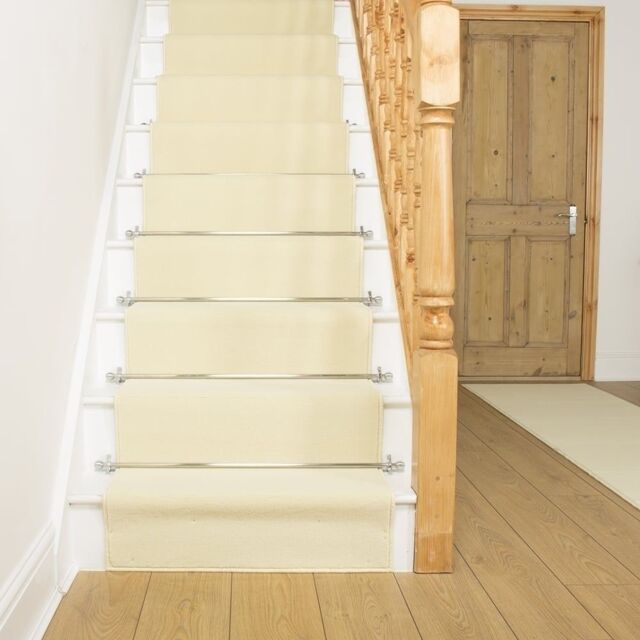 runrug Cream Plain Stair Carpet Runner - Size: 70 cm x 510 cm - image 1