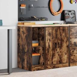 Berkfield Home Garage Storage Cabinet Smoked Oak 30x51x85 cm Solid Wood Pine in Brown - Size: 30 x 51 x 85 cm - thumbnail 3