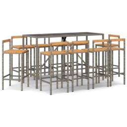 Berkfield Home 11 Piece Garden Bar Set Grey Poly Rattan& Solid Wood Acacia