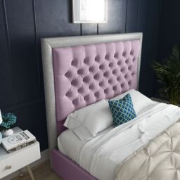 DS Living Cheltenham Glitter & Pink Velvet Upholstered Bed Frame - Size: Single - thumbnail 2