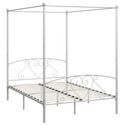 Berkfield Home Canopy Bed Frame White Metal 140x200 cm - thumbnail 2