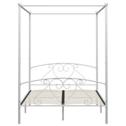 Berkfield Home Canopy Bed Frame White Metal 140x200 cm - thumbnail 3