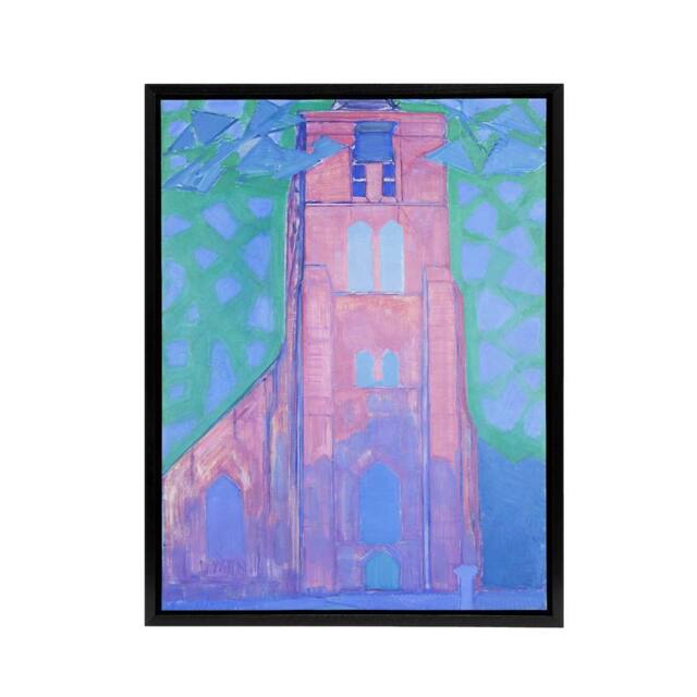 "Artery8 Church Tower Domburg Mondrian Vintage Black Framed Canvas Wall Art - Size: W12"" x H16""" - image 1