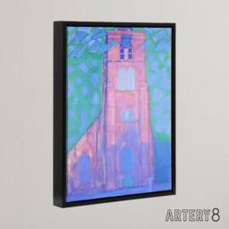 "Artery8 Church Tower Domburg Mondrian Vintage Black Framed Canvas Wall Art - Size: W12"" x H16""" - thumbnail 2