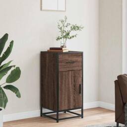 Berkfield Home Sideboard Brown Oak 35.5x35x76 cm Engineered Wood & Metal - thumbnail 1