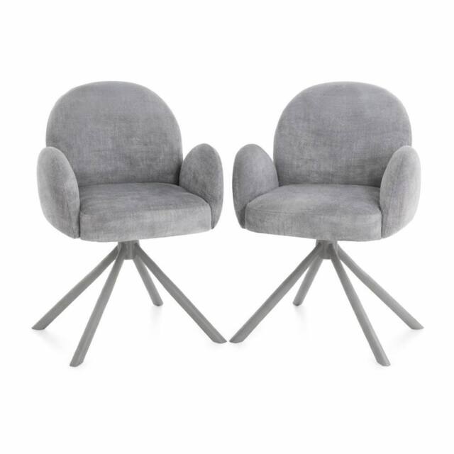 HOME LUXE INTERIOR Gstaad Grey Swivel Dining Chairs Set of 2 Fabric Spider Leg Armchair - image 1