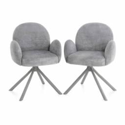 HOME LUXE INTERIOR Gstaad Grey Swivel Dining Chairs Set of 2 Fabric Spider Leg Armchair - thumbnail 1