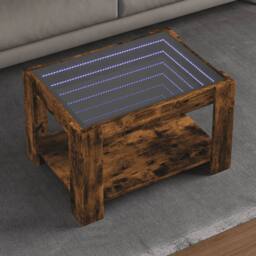 Berkfield Home Coffee Table with LED Smoked Oak 73x53x45 cm Engineered Wood in Brown - Size: 73 x 53 x 45 cm - thumbnail 2