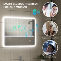 HOMCOM 600 x 800 mm Bluetooth Bathroom Mirror with LED Lights Wall Mounted in Silver - Size: 800mm x 600mm - thumbnail 6