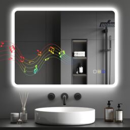 HOMCOM 600 x 800 mm Bluetooth Bathroom Mirror with LED Lights Wall Mounted in Silver - Size: 800mm x 600mm - thumbnail 2