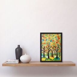 Artery8 Apple Tree Orchard Abstract Folk Art Landscape Watercolour Painting Artwork Framed Wall Art Print A4 in Black - thumbnail 2
