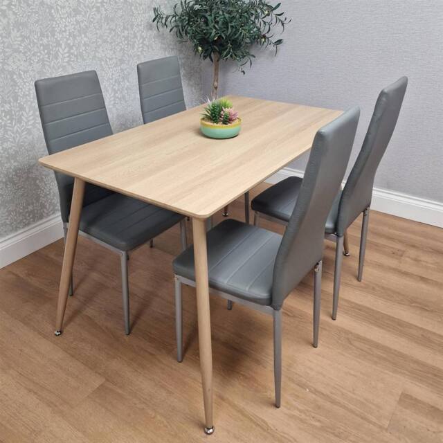 KOSY KOALA Dining Table Set with 4 Grey Faux Leather Chairs in Beige - Size: 120 cm x 70 cm - image 1