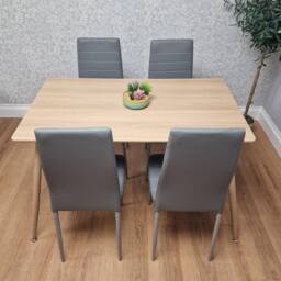 KOSY KOALA Dining Table Set with 4 Grey Faux Leather Chairs in Beige - Size: 120 cm x 70 cm - thumbnail 3
