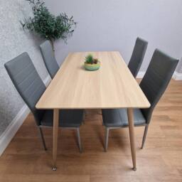 KOSY KOALA Dining Table Set with 4 Grey Faux Leather Chairs in Beige - Size: 120 cm x 70 cm - thumbnail 2