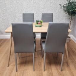 KOSY KOALA Dining Table Set with 4 Grey Faux Leather Chairs in Beige - Size: 120 cm x 70 cm - thumbnail 4
