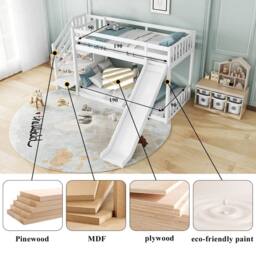 BTM Kids Bunk Bed with Stairs & Slide, Solid Pine Frame, 90×190 cm, White - Size: Single - thumbnail 6