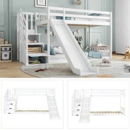 BTM Kids Bunk Bed with Stairs & Slide, Solid Pine Frame, 90×190 cm, White - Size: Single - thumbnail 7