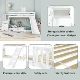 BTM Kids Bunk Bed with Stairs & Slide, Solid Pine Frame, 90×190 cm, White - Size: Single - thumbnail 5