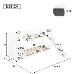 BTM Kids Bunk Bed with Stairs & Slide, Solid Pine Frame, 90×190 cm, White - Size: Single - thumbnail 4