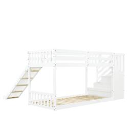 BTM Kids Bunk Bed with Stairs & Slide, Solid Pine Frame, 90×190 cm, White - Size: Single - thumbnail 8