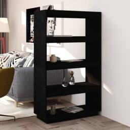 Berkfield Home Beautiful Book Cabinet/Room Divider Black 80x35x135 cm Solid Pinewood - Size: 80 x 35 x 135 cm - thumbnail 2
