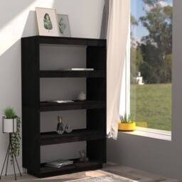 Berkfield Home Beautiful Book Cabinet/Room Divider Black 80x35x135 cm Solid Pinewood - Size: 80 x 35 x 135 cm - thumbnail 1