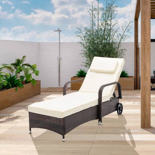 MCC Direct Rattan Sun Lounger Bed with Reclining function Garden & Outdoor in Brown - Size: 1 Pack - image 1