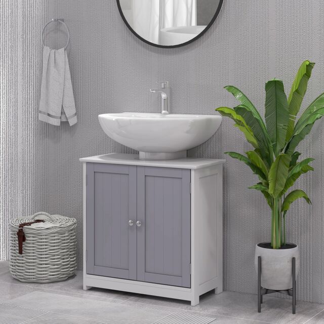Kleankin 60x60cm Under-Sink Storage Cabinet w/ Adjustable Shelf in Light Grey - Size: 60x60 cm - image 1