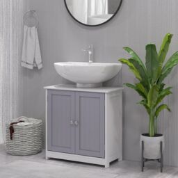 Kleankin 60x60cm Under-Sink Storage Cabinet w/ Adjustable Shelf in Light Grey - Size: 60x60 cm