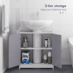 Kleankin 60x60cm Under-Sink Storage Cabinet w/ Adjustable Shelf in Light Grey - Size: 60x60 cm - thumbnail 5