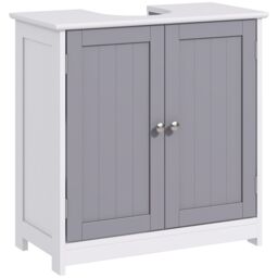 Kleankin 60x60cm Under-Sink Storage Cabinet w/ Adjustable Shelf in Light Grey - Size: 60x60 cm - thumbnail 2