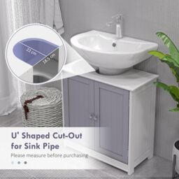 Kleankin 60x60cm Under-Sink Storage Cabinet w/ Adjustable Shelf in Light Grey - Size: 60x60 cm - thumbnail 4