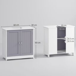 Kleankin 60x60cm Under-Sink Storage Cabinet w/ Adjustable Shelf in Light Grey - Size: 60x60 cm - thumbnail 3
