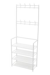 Living and Home 4 Layer Shoe Rack Multi-Layer Metal Garment Cap Rack with 8 Double Hooks in White - thumbnail 5
