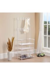 Living and Home 4 Layer Shoe Rack Multi-Layer Metal Garment Cap Rack with 8 Double Hooks in White - thumbnail 7