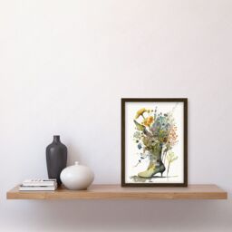 Artery8 Spring Wildflower Bouquet Stiletto Military Boot Artwork Framed Wall Art Print A4 in Brown - thumbnail 2