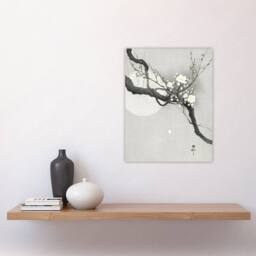 "Artery8 Plum Blossom & Full Moon Vintage Japan Wall Art Print Koson in Grey - Size: W12"" x H16""" - thumbnail 4