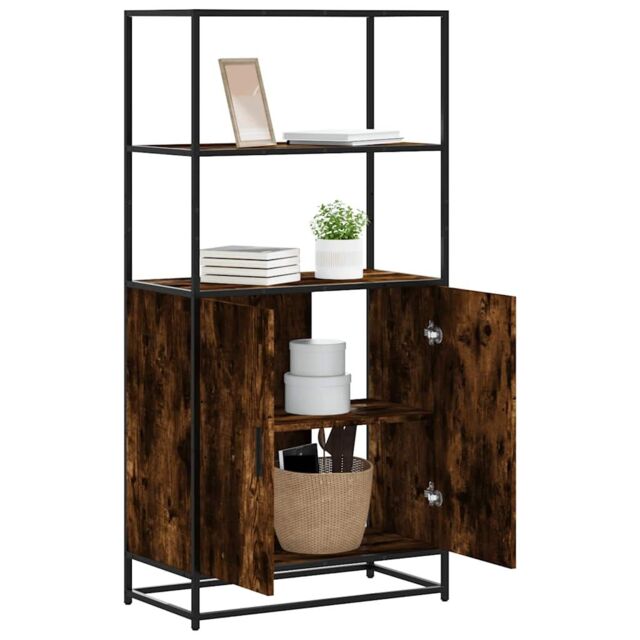 Berkfield Home Highboard Smoked Oak 68x35x139 cm Engineered Wood & Metal in Brown - Size: 68 x 35 x 139 cm - image 1