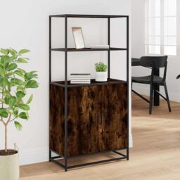 Berkfield Home Highboard Smoked Oak 68x35x139 cm Engineered Wood & Metal in Brown - Size: 68 x 35 x 139 cm - thumbnail 3