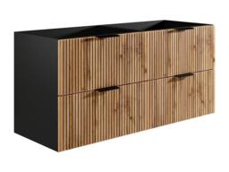 Vente-unique Fluted Wall-Hung Vanity Unit - Light Natural & Black - 120 Cm - thumbnail 5