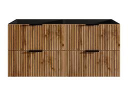 Vente-unique Fluted Wall-Hung Vanity Unit - Light Natural & Black - 120 Cm - thumbnail 2